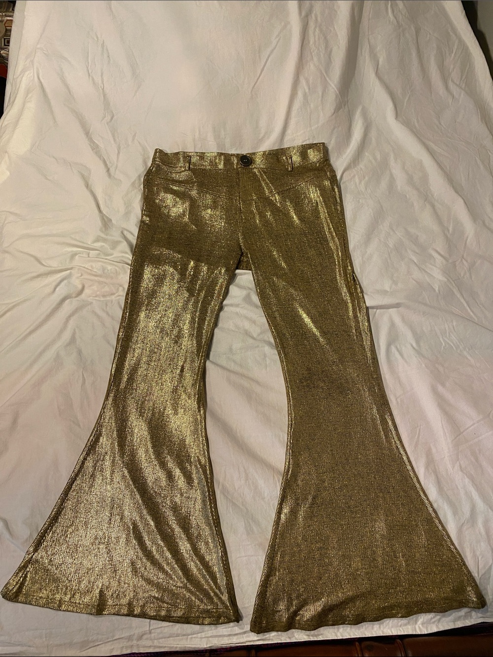 Nine Lives Bazaar Shimmery Gold Flare Pants